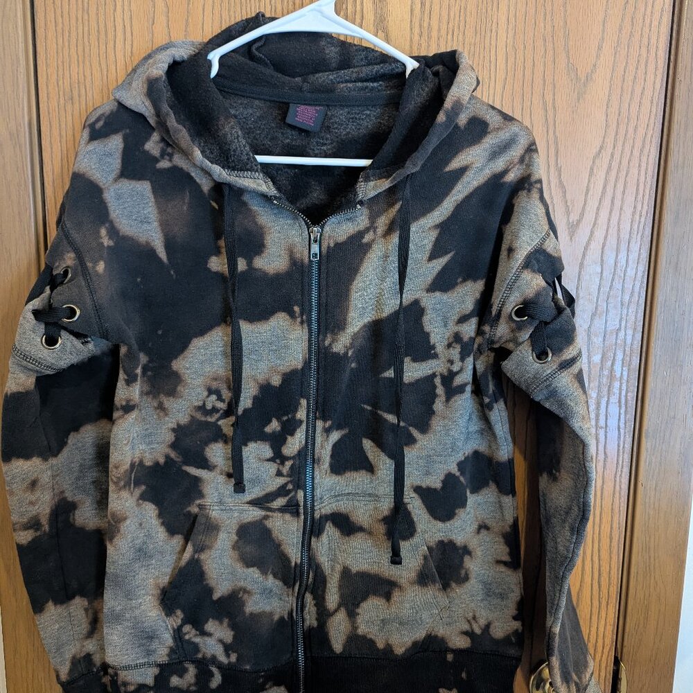 Material Girl Tie Dye Full Zip Hooded‎ Sweatshirt Lace Sleeves- Small Hoodie